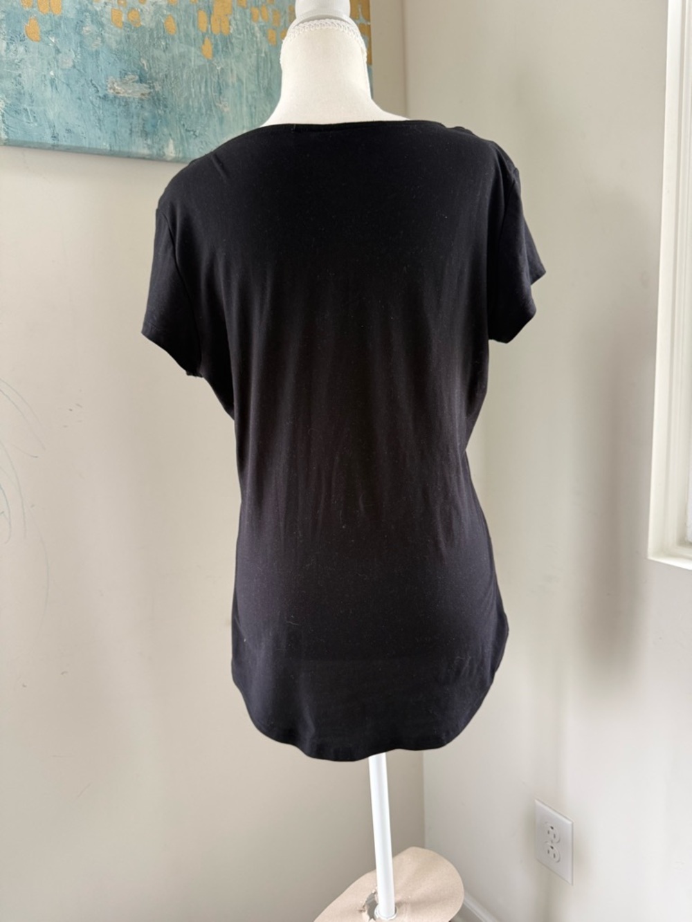 Black Floral Scoop Neck Women’s Top with Grommet Shoulders Size L Grunge Biker - Picture 2 of 7